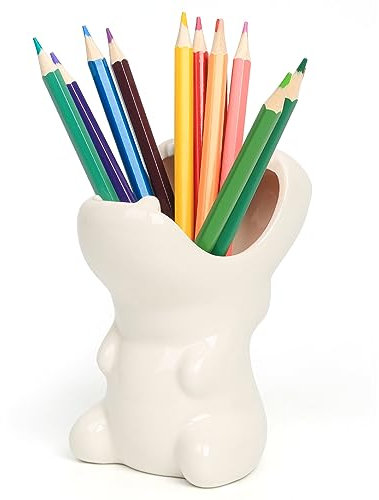 ComSaf Keramik Niedlicher Stiftehalter in Nilpferdform Weiß, Sukkulenten Pflanzentopf für Ihres Büros, Tisch Pinselhalter, Schreibtisch Organizer Einschulung Geschenk Stiftebecher, 1er-Set