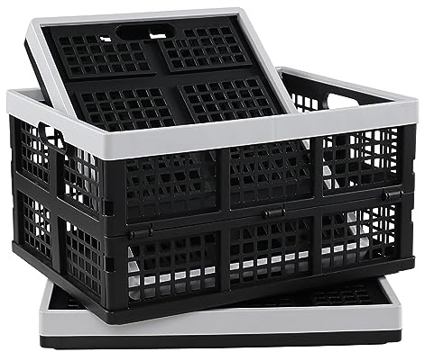 Inhouse 3 Packs 34 Quart Collapsible Milk Crates, Plastic Foldable Storage Crate