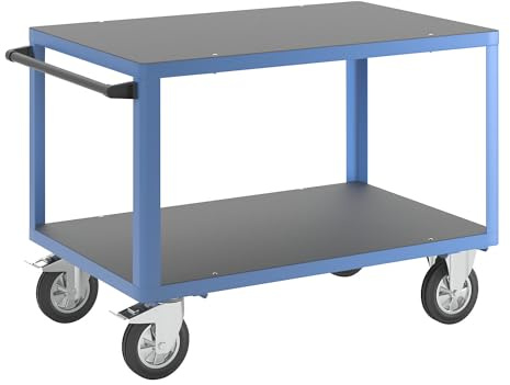 eurokraft pro | Montagewagen | Tragfähigkeit 1000 kg, 2 Ladeflächen aus Siebdruckplatten, Ladefläche 1250 x 800 mm, Gestell lichtblau
