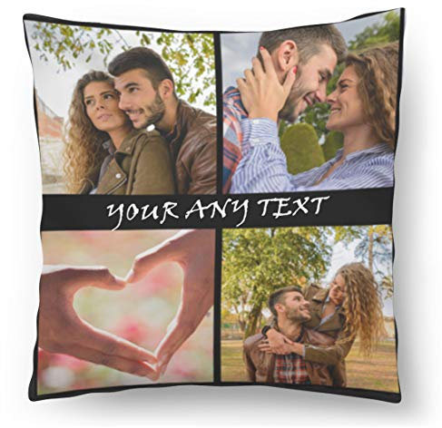 Personalisiertes FOTOGESCHENK mit eigenem Foto (45 x 45 cm) Foto-kissen mit Deinem Foto & Text Bedrucken Zum Jahrestag, Geburtstag, Valentinstag (mit Füllung) [091] (Schwarzer Rahmen Full NEW)