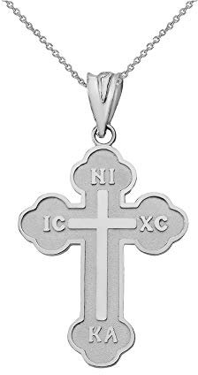 Little Treasures Sterling Silber 925 Heilige Nicholas Griechisch Orthodox IC XC Nika Kreuz Anhänger Halskette (Klein) (Verfügbare Kettenlänge 40cm - 45cm - 50cm - 55cm)