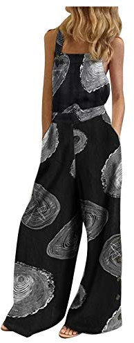 LoveLeiter Damen Jumpsuit Sommer Einfarbig Overalls Lang Elegant Latzhosen Denim Breites Bein Rompers Mit Taschen Baggy Strampler Mode Playsuit Beiläufig Trägerhose Hosenanzug Leicht Spielanzug