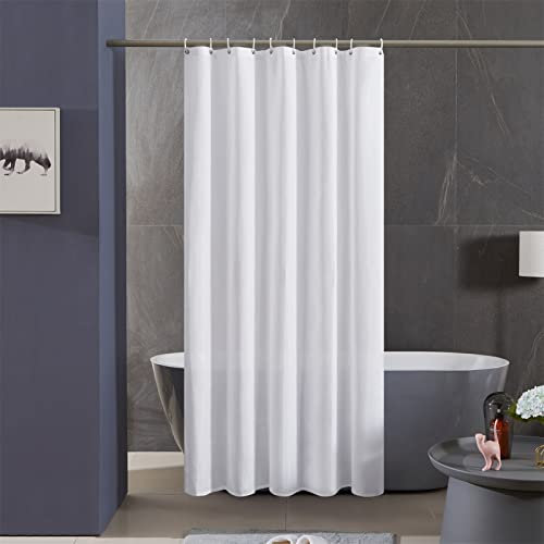 Furlinic Petit Rideau de Douche Tissu Imperméable Lavable avec 8 Crochets Anti Moisissure en Polyester Rideau Douche Blanc 120x180cm pour Salle de Bain