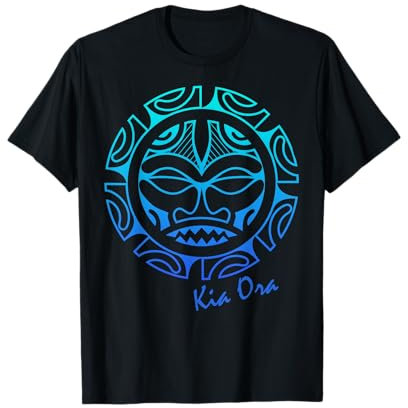 Kia Ora, Kultur Maske Symbol Blau, Haka Tanz New Zealand T-Shirt