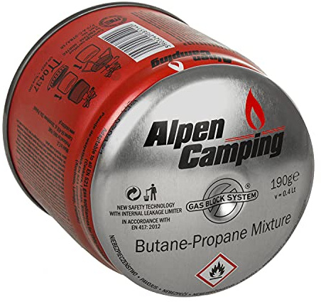 Alpen Camping IK006 400 ml / 190g Gaskartusche Propan-Butan Stechkartusche für Gaskocher Campingkocher Bunsenbrenner Lötbrenner EN417 Gas Block System