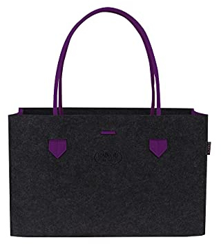 RAIKOU KULT Filz Tasche Shopper; in neuem Design; Filzkorb Einkaufstasche Henkeltasche Zeitungskorb Stabile Kaminholztasche Spielzeugtasche oder Picknick-Korb Strand (44 * 18 * 31 cm, Lila/Anthrazit)