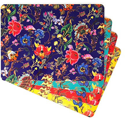 Lesser & Pavey Set of 4 Placemats William Morris Anthina Bright Floral Flowers Assorted Colour, 29 x 22 centimeter