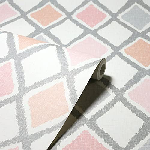 SOPHIE LAURENCE Diamond Geometric Wallpaper Blush Pink Grey Wall Decal for Living Room Bedroom