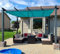 PURPLE LEAF Pergola Aluminium 4 x 3 m Tissu Teint en Fil, Pergola pour Terrasse Extérieur, Pergola Jardin Extérieur Toit Coulissante, Pavillon de Jardin, Bleu