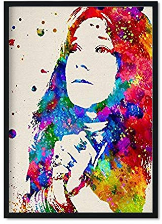 Gerahmter Kunstdruck Janis Joplin, Aquarell-Poster, Motiv: berühmte Charaktere, Größe 30 x 40 cm, mit Rahmen