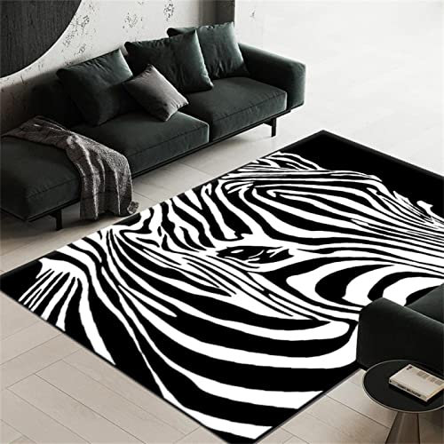 Xiaosua Outdoor Teppich Balkon schwarz Wohnzimmer Teppich Abstraktes Zebra Schwarzes Muster Strapazierfähiger Teppich Mehrere Größen teppiche 80X160CM auslegware teppichboden 2ft 7.5''X5ft 3''