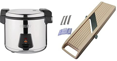 Buffalo Electric Rice Cooker 6L 345X460X400mm Pressure Warmer Steamer & Benriner BN-1 Japanese Handheld Mandolin Slicer with Three Interchangeable Stainless-Steel Blades-Ivory