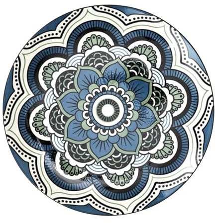 Lot de 6 Assiettes Plates Mandala 26cm Bleu