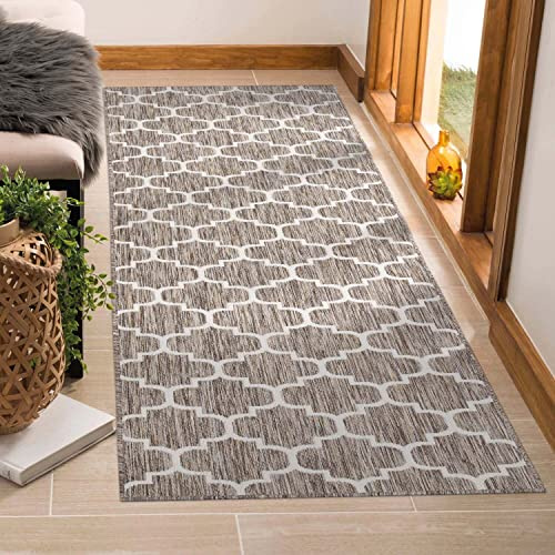 carpet city Teppich Outdoor Wetterfest - Beige - 80x250 cm Läufer - Marokkanisch - Balkon Teppich Wasserabweisend - In-& Outdoor Teppiche für Terrasse, Garten, Küche, Bad oder Wohnzimmer
