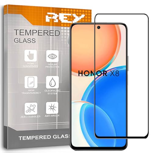 REY Protector de Pantalla Curvo para Honor X8 4G, Negro, Cristal Vidrio Templado Premium, 3D / 4D / 5D, Anti Roturas