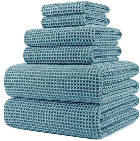 Polyte - Handtuch-Set - schnelltrocknende & fusselfreie Mikrofaser - Waffelstruktur - sehr groß - Grün - 152 x 76,2 cm - 6-teilig
