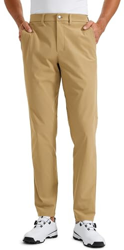 CRZ YOGA Herren Golfhose Schnelltrocknend Anzughose Stretch Hose Sporthose Jogginghose Atmungsaktive Golf Trousers -81cm Khaki-Sand 33W