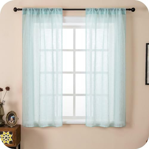 GIRASOLE HOME® Coppia Tende Filtranti in Simil Lino Tenda per Finestra ed Interni 2 Pannelli con Tasca e Passanti Nascosti (Azzurro Pastello, 70x145cm)