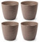 AC - Pack de 4 Macetas Redondas con Plato - Diseño Wind (Ø 15 cm) - Fabricado en plástico - Ideal para jardín Exterior, terraza o balcón - Color Marrón Topo