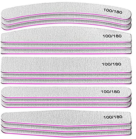 15 Pcs Nail File Professional Set in 5 Shapes, 100/180 Grit Double Sided Emery Board Manicure Tools for Acrylic Natural Nails & Gel Nail Care, Nail Buffer Files Nail Grooming & Styling for Salon