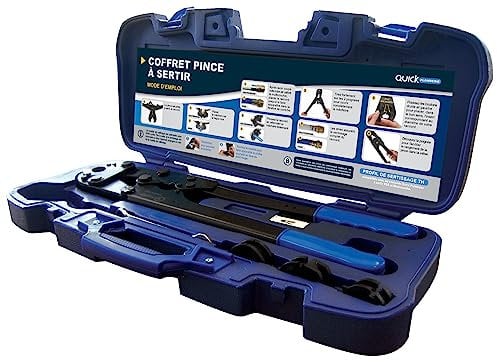 Estuche con alicate de prensado manual + 4 mordazas | Perfil TH Ø12-16-20-26 mm | Sistema de trinquete para un prensado preciso | Resistente y duradero | Estuche robusto | QUICK PLOMBERIE