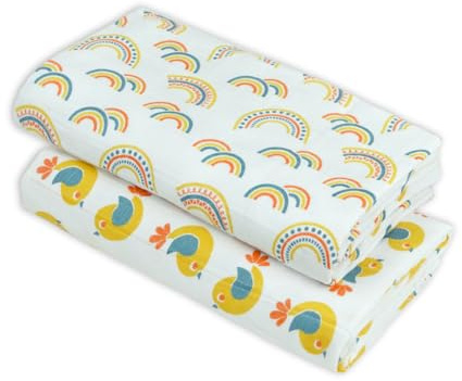 MuslinZ Baby Muslin Squares, Soft, Breathable and Absorbent Newborn Receiving Blanket, Swaddles XL 100x90cms 100% Cotton (2 Pack) (Scandi Rainbow)
