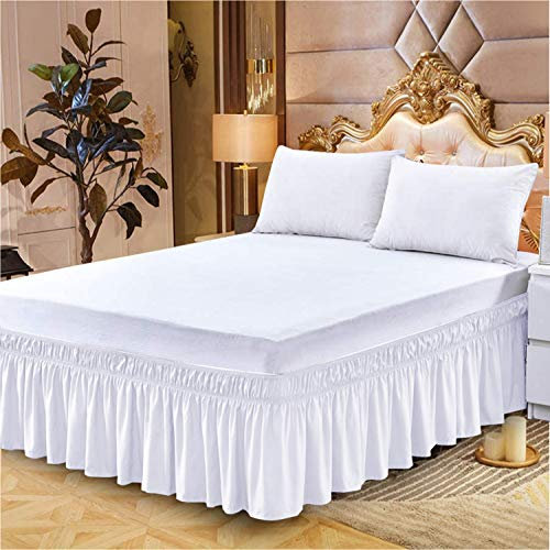 Easy Care King Size Plain Dyed Frill Valance Sheet Extra Deep Frilled Valance Sheet Poly Cotton King Size Mattress Cover White 150 X 198 + 25 cm + Frill 40 cm