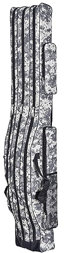 Angelrute Tasche, 3 Schicht Angeltasche Klappbar Angelgerät Tasche Angelbox Angelzubehör für Angelköder Lagerung, 120cm/150cm, Camouflage