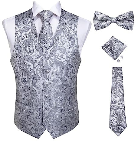 FULBHPRINT Herren-Set Mit Klassischer Paisley-Folral-Seidenweste, Jacke, Hochzeit, Taschentuch, Krawatte, Anzugweste