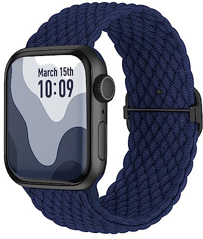 Suitisbest Nylon Armband Kompatibel mit Apple Watch 38mm 40mm 41mm 42mm, Rutschfestes Geflochtenes Elastisches Dehnbares Band für Apple Watch 10 9 8 SE 7 6 5 4 3 2 1, Ozean Blau