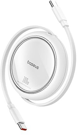Baseus Cable USB C, 100 W, PD 5 A, QC 4.0, mini retráctil, cable de carga rápida USB C a USB C, cable de carga preestablecido USB C de 4 niveles para iPhone 15, Samsung iPad, fácil de guardar,