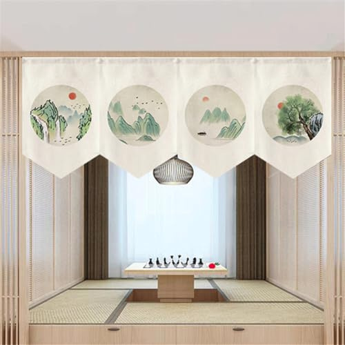 Hiseng 4pcs Tenda da Porta Stile Giapponese Finestra Corta Interna Tende da Cucina per Finestra Tenda da Divisoria per Ristorante Corridoio Decorazione (50x80cm,Pittura a Inchiostro 5)