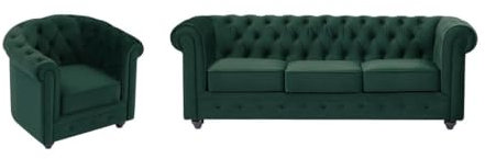Vente-unique-Sofa 3-Sitzer & Sessel - Samt - Grün - Chesterfield
