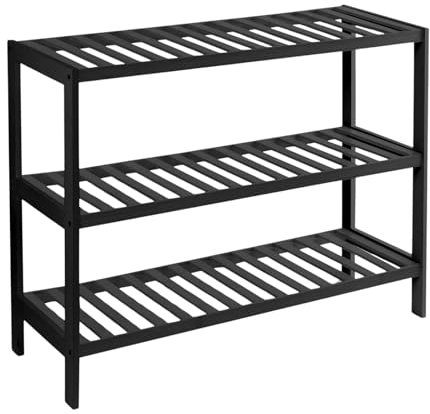 Unibos Bamboo Shoe Bench 3 Tier Shoe Rack Storage Organiser Shoe Racks Storage Shelf Organizer Perfect For Entryway Living Room Hallway Holds Up To 12 Adult Shoes (Black)