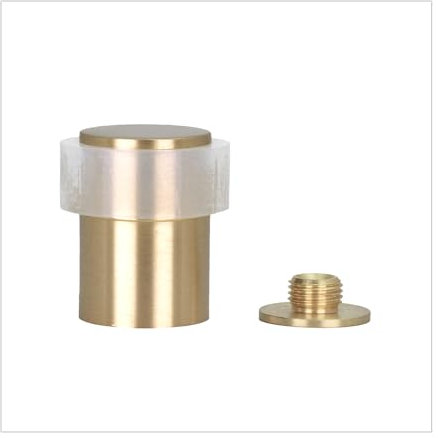 EVI Herrajes | Brass Door Stop | Ø24x35mm | Floor Mounted | Matte Finished Brass | White Silicone Protection | Includes Screw + Fastening Plug | Model I-18024X35-BCB