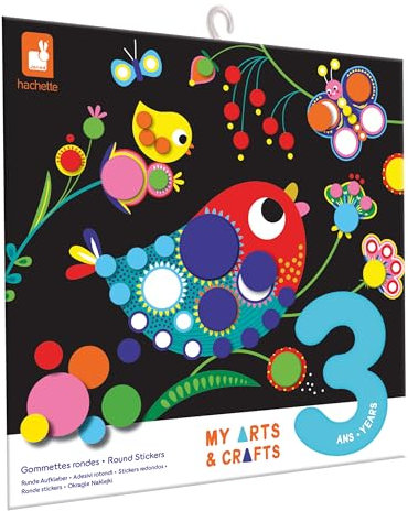 Janod - My Arts & Crafts – Ab 3 Jahren - Runde Aufkleber - 4 Bilder - Kreativset für Kinder - Förderung der Feinmotorik und Konzentration – J09146