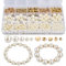 720 Stück Weiß Glasperlen Set, Runde Schmuckperlen, 4/6/8/10/12MM Perlen zum Auffädeln, 5 Formen Gold Abstandsperlen, mit Aufbewahrungsbox, für Halsketten Armbänder Hochzeit Dekoration