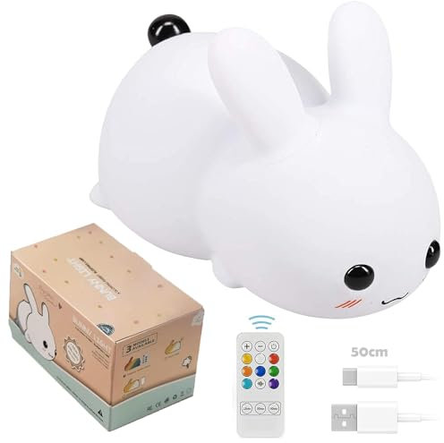 YverLand wiederaufladbare Kinderlampe für den Babytisch. Taktil, Angst beseitigen, Anti-Dunkelheit. Dimmbar mit LED-Licht für süße und ruhige Nächte (Hase)