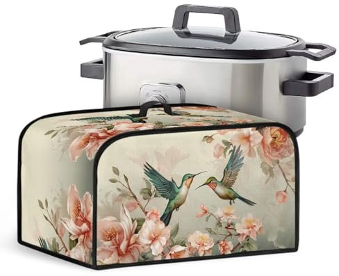 HUISEFOR Floral Hummingbird Appliance Dust Protection Slow Cooker Cover Fits Most 6-8 Quart Oval Slow Cooker Washable Small Crock Pot Cover with Mesh Pocket
