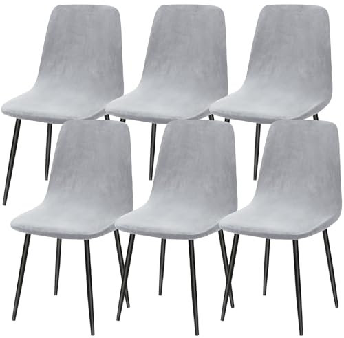 Alishomtll Stretch Samt Stuhlhussen 4er/6er Set Velvet Stuhlbezug Universal für Eames Chair Esszimmerstühle Bezug Abnehmbare Waschbarer Stühle Schutz für Küche Hochzeit Party (Silbergrau, 6pcs)