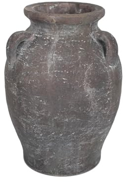 24,1 cm Schwarze Terrakotta-Vase, handgefertigt, rustikale Bodenvase, Keramik, groß, antiker Töpferton mit 3 Ohren, Bauernhaus, Einweihungsgeschenk für Heimdekoration, Schlafzimmer, Wohnzimmer
