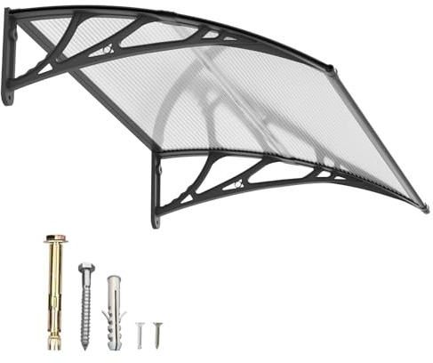 Marquesina para Puerta Exterior 120x80CM,Tejadillo de Protección contra Lluvia y Rayos UV,Cubierta de Policarbonato para Puertas,Ventanas,Porches,Patios y Terrazas