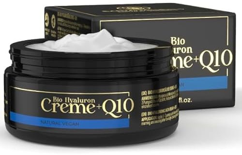 BIO Hyaluron Creme Gesicht + Q10 • 100ml • mit natürlichem UV-Schutz • Gesichtscreme hochdosiert • Anti Aging Creme Frauen u. Männer +Sheabutter +Mandelöl Antifaltencreme Soforteffekt Made in Germany