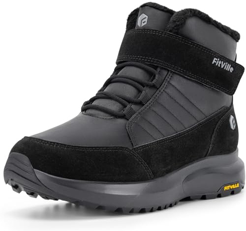 FitVille Mens Winter Boots Extra Wide Fur Lined Snow Boots Non Slip Outdoor Hiking Walking Shoes Water Resistant Ankle Boots 9 UK Wide