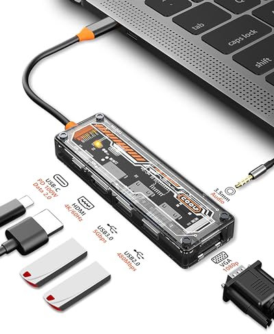 HUB USB C, Docking Station, con HDMI 4K, VGA, PD 100W, USB 3.0/2.0, Audio e Microfono 3,5mm, Compatibile con MacBook PRO/Air e Altri dispositivi di Tipo C