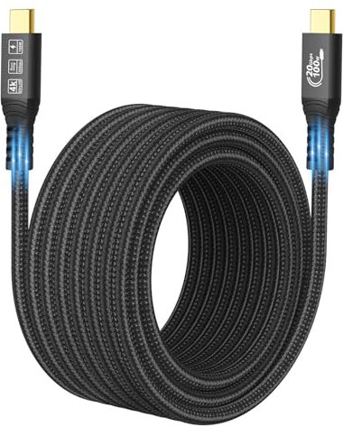 CABLEDECONN USB C 3.2 Gen-2 100 W Cable alargador recto 5 m 16,5 ft Transferencia de datos 20 Gbps 20 V/5 A Cable de carga tipo C Salida de vídeo 4K Compatible con Thunderbolt 3 USB-C Ordenadores