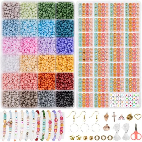 zenmag Perlen für Armbänder, 24 Farben Perlen Set für Freundschaftsarmbänder, 1040 Buchstabenperlen in Aufsteigender Reihenfolge, Perlen Zum Auffädeln für DIY Schmuck Halskette Ohrring Machen
