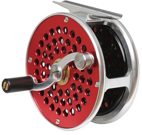 Klassische Angelrolle im Vintage-Stil, Rechts- und Linkshänder, Fliegenrolle (rot, 5/6 Wt)