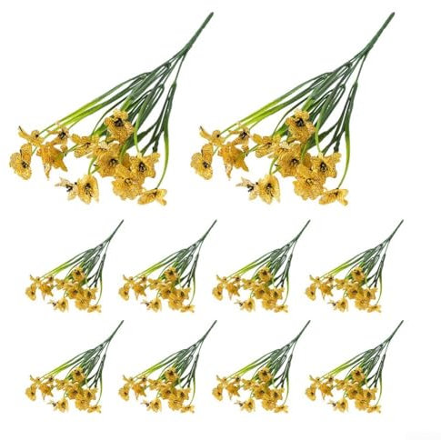 10 x Trockenblumen-Dekoration für Festivals, Veilchen, künstliche Pflanzen (gelb)