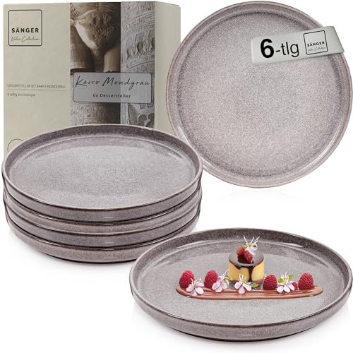 Sänger Kairo Mondgrau | Dessertteller 6 teilig, Steingut Frühstücksteller 6 Personen, Kuchenteller kleine Teller spülmaschinenfest mikrowellenfest, Steingut Geschirr Dunkelgrau | VALUE COLLECTION